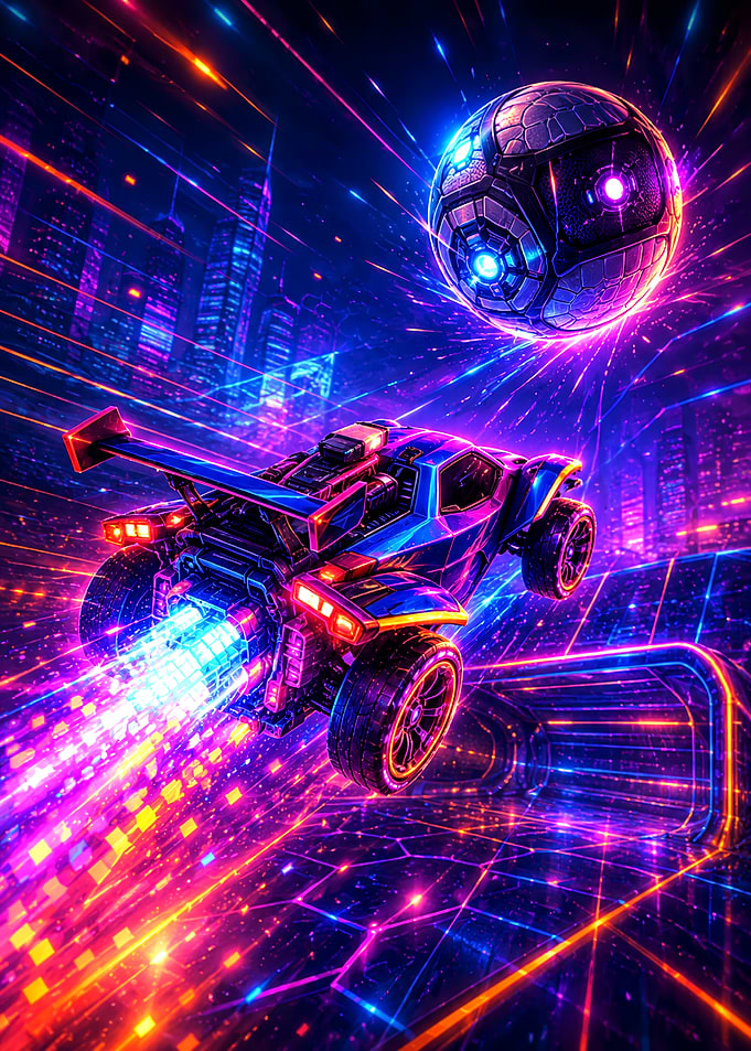Neon Rocket League Car Action