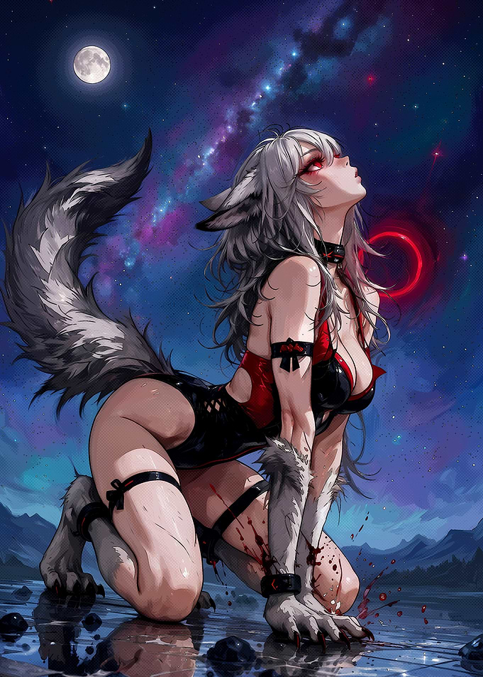 Wolf Girl Under Cosmic Sky