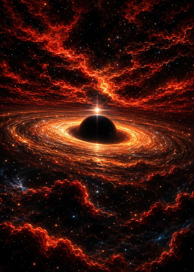 Fiery Black Hole in Deep Space