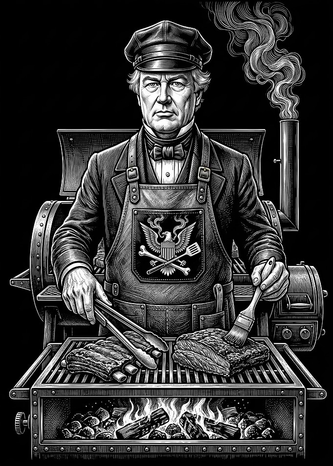 Millard Fillmore Vintage Style Pitmaster Barbecue Illustration