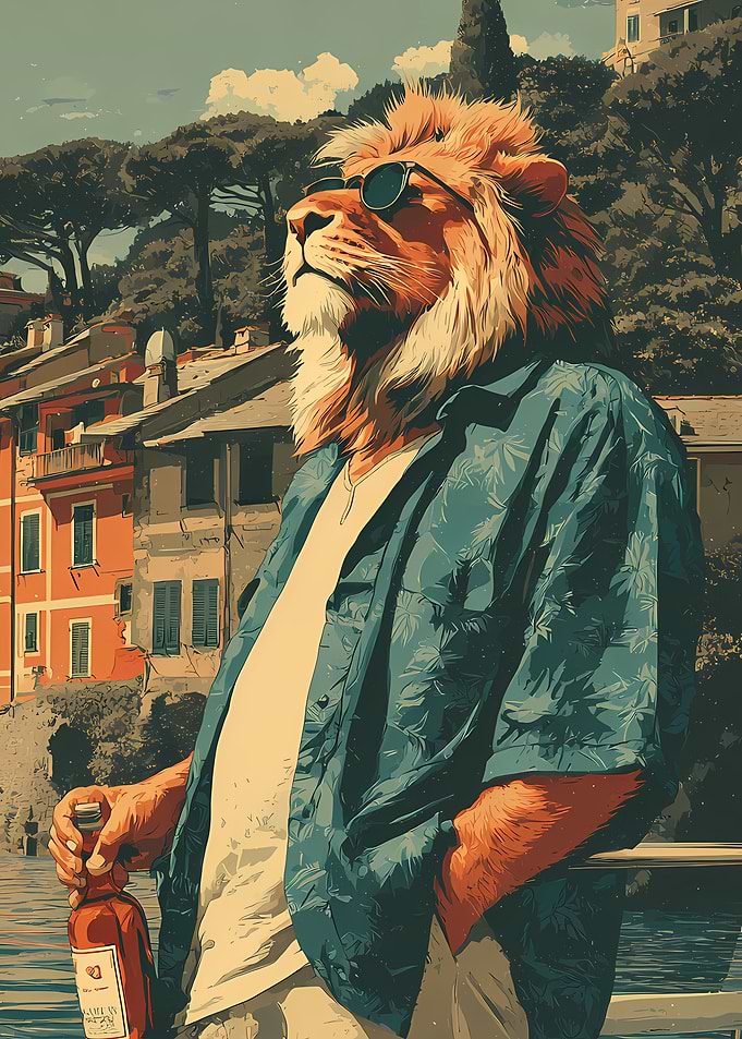 Cool Lion Vacationing in Italy