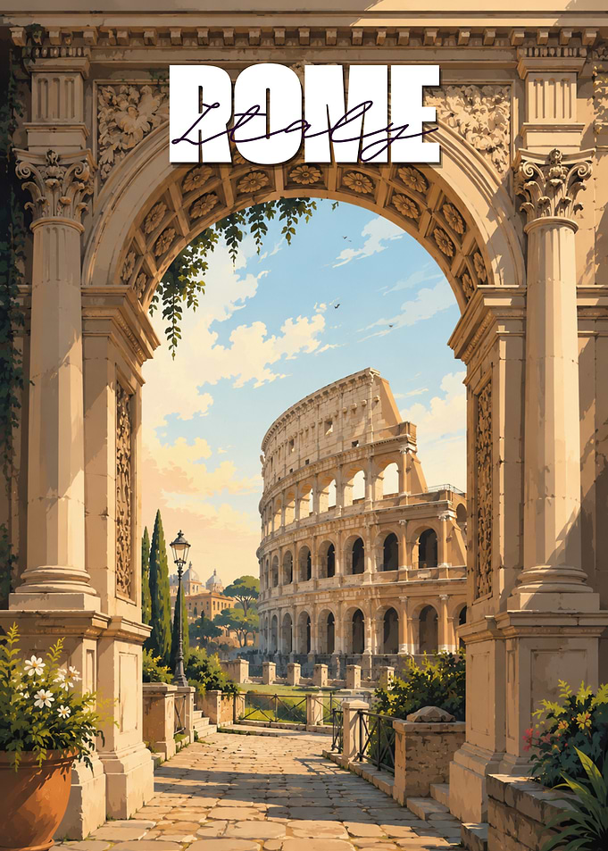 Rome Italy Colosseum Archway Travel Poster