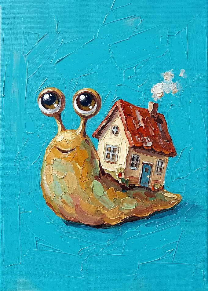 Whimsical Snail Carrying a House