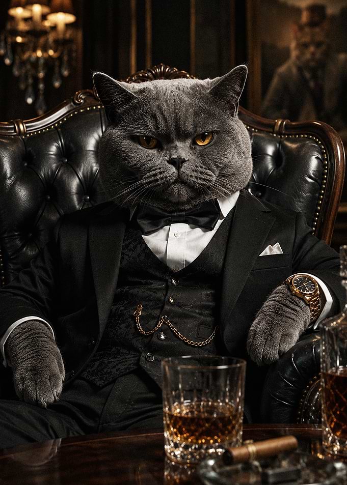 Sophisticated Cat in Tuxedo Portrait