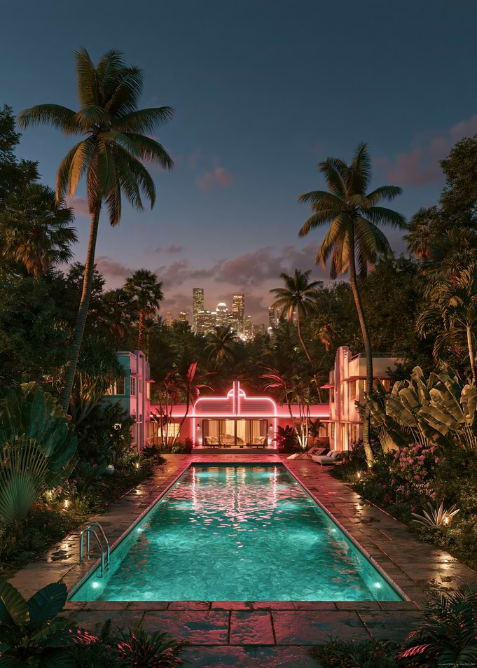 Neon Lit Tropical Poolside Villa