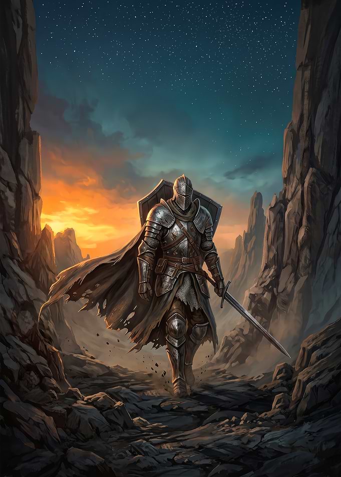 Lone Knight in Rocky Canyon fantasy