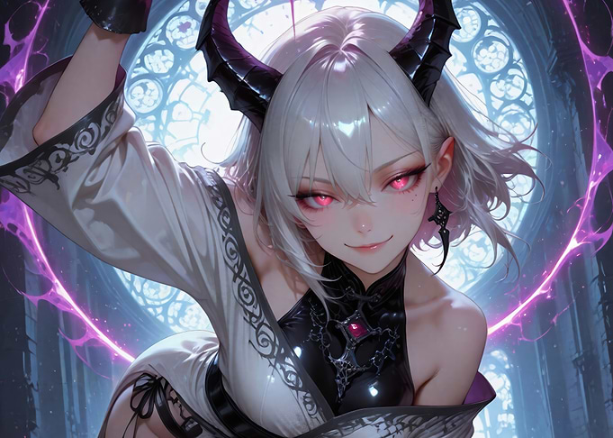 Anime Demon Girl with Purple Magic