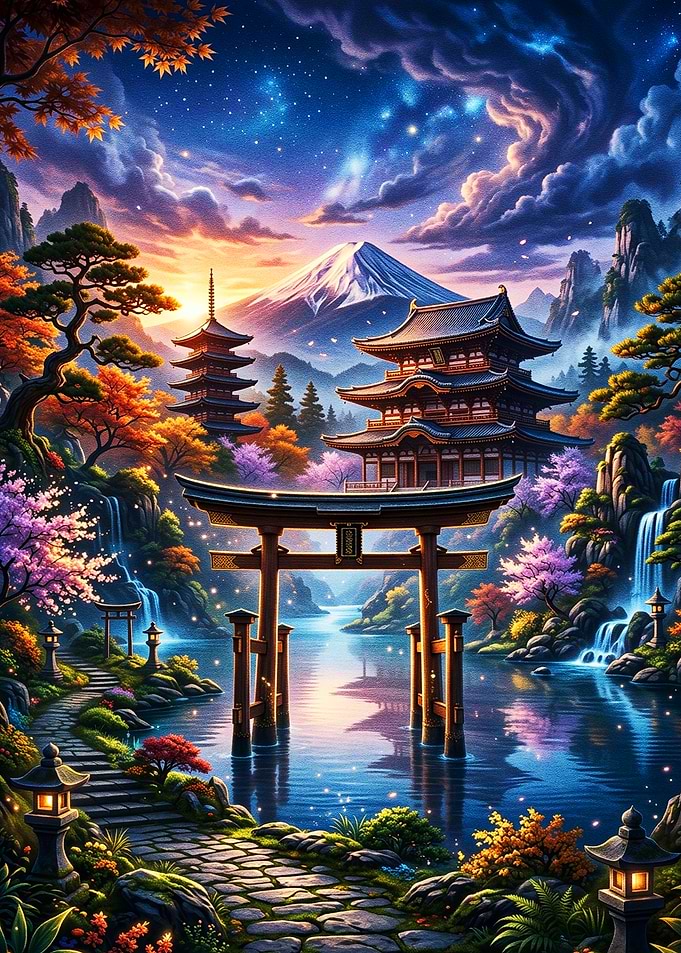 Majestic Mount Fuji Temple Landscape