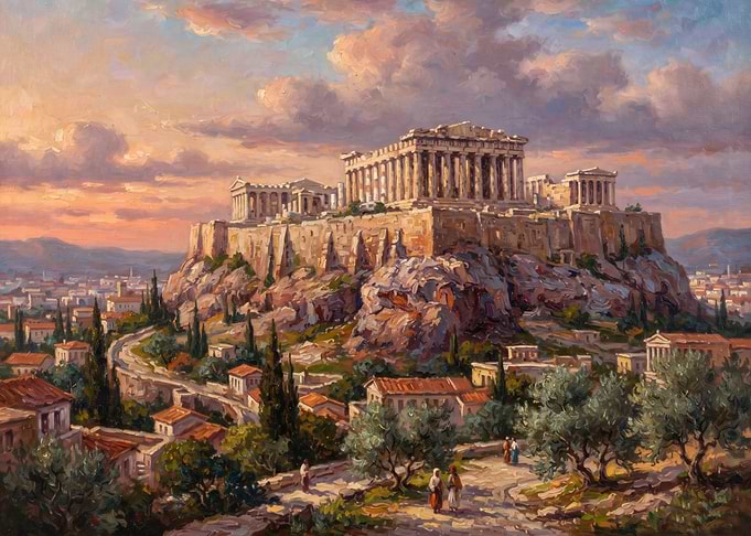 Oil Painting of the Ancient Acropolis