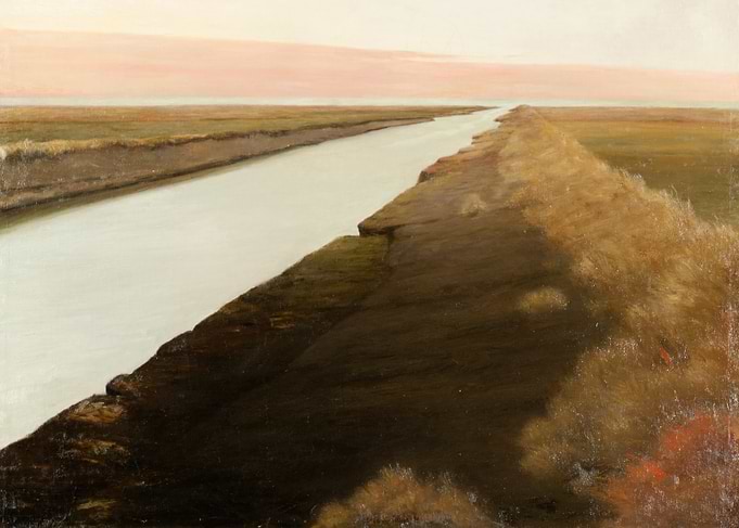 Serene Marshland Canal at Sunset