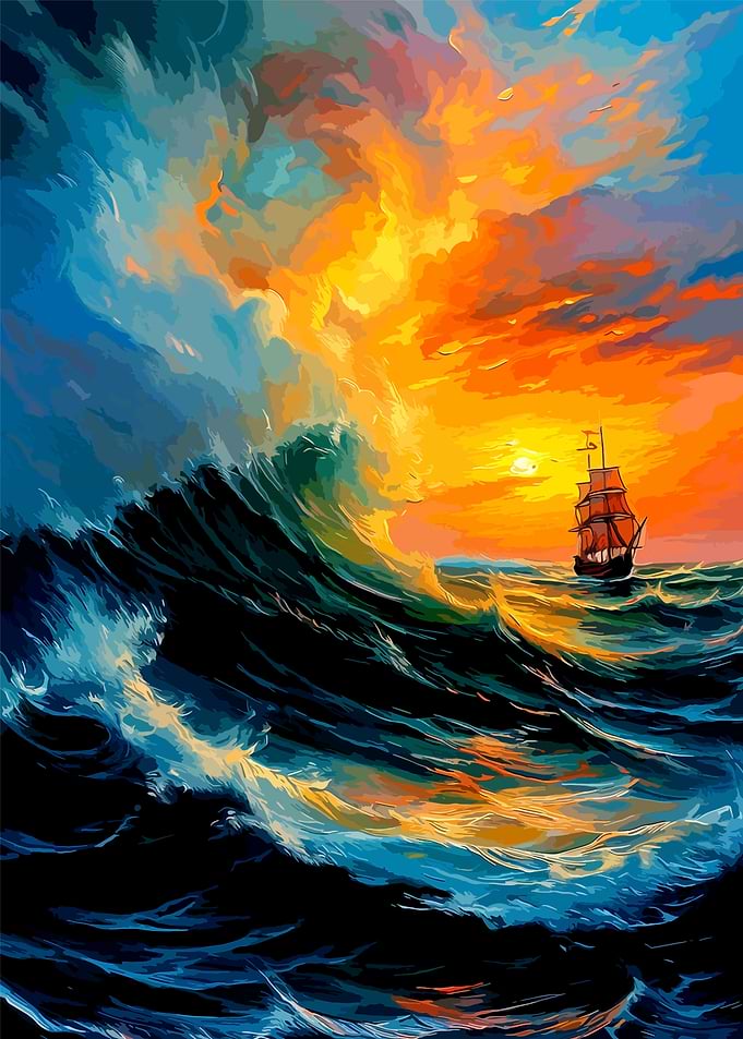 Sailing Ship in Stormy Sunset