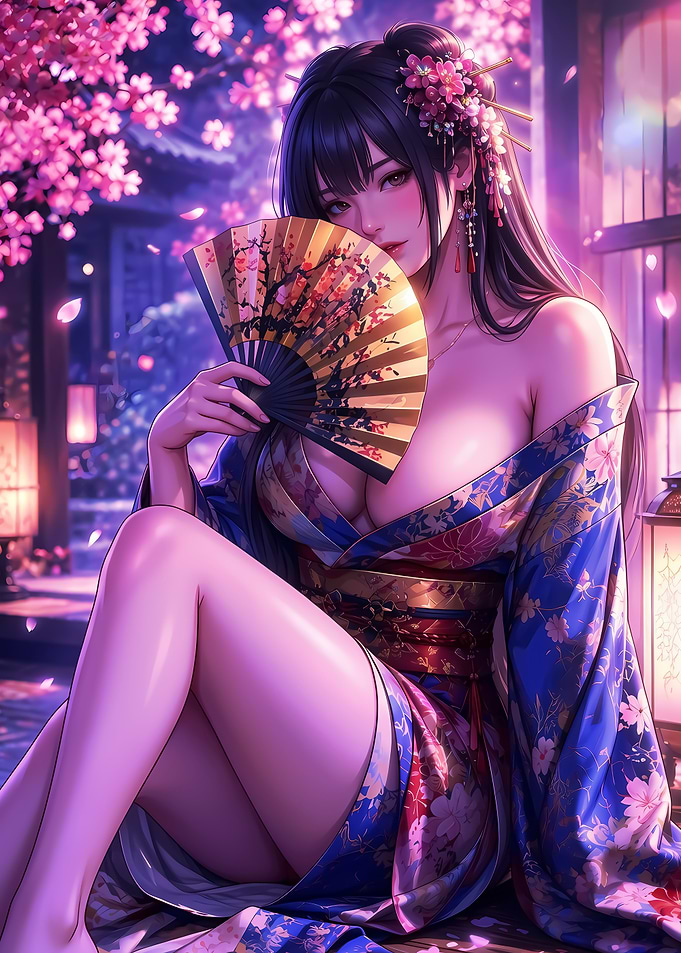 Beautiful Woman in Traditional Kimono