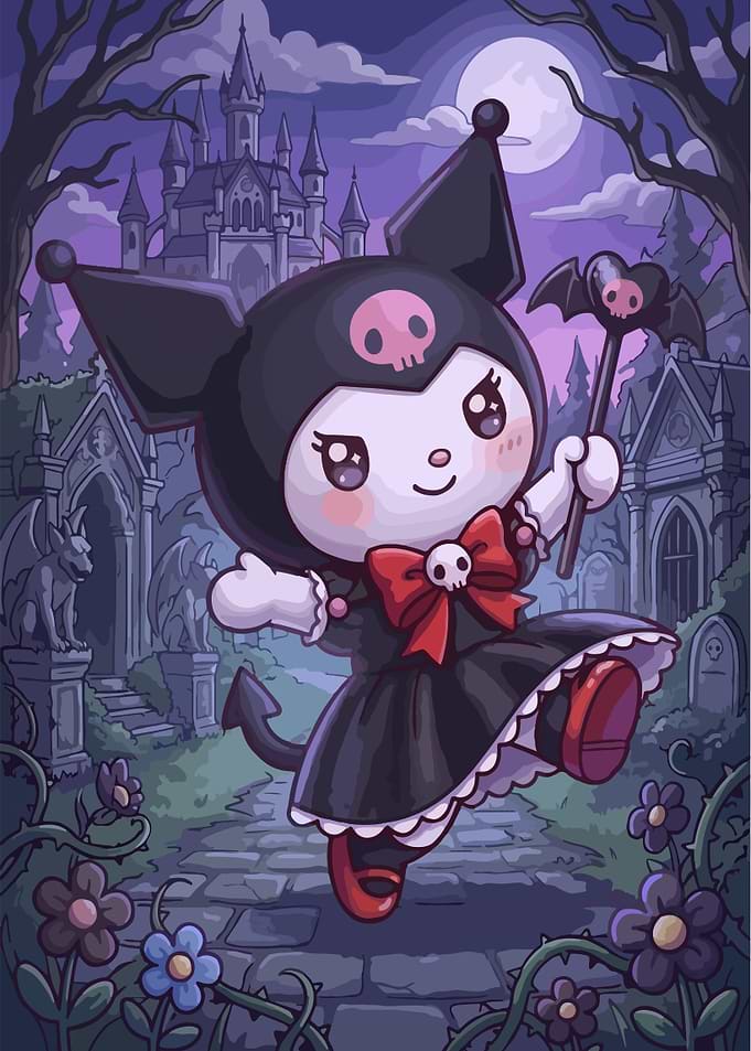 Kuromi in a Spooky Graveyard