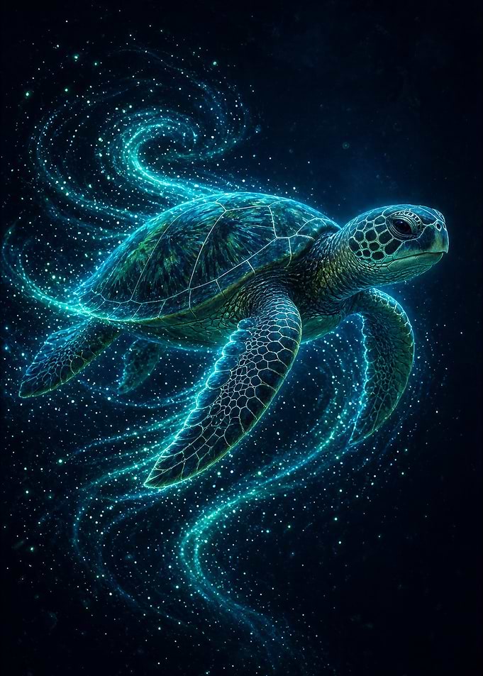 Glowing Cosmic Sea Turtle