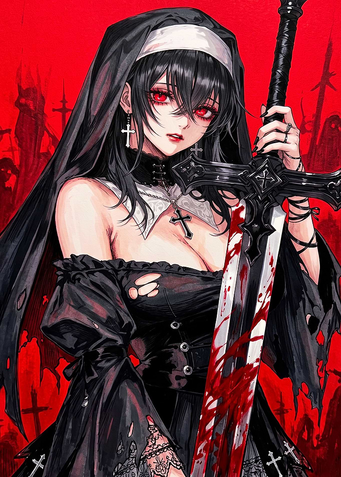 Dark Gothic Nun Warrior with Sword