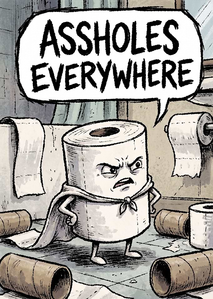 Angry Toilet Paper Superhero Cartoon