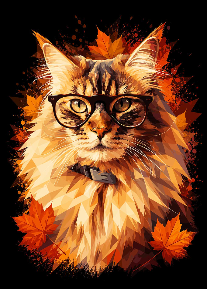 Autumn Cat with Glasses Portrait