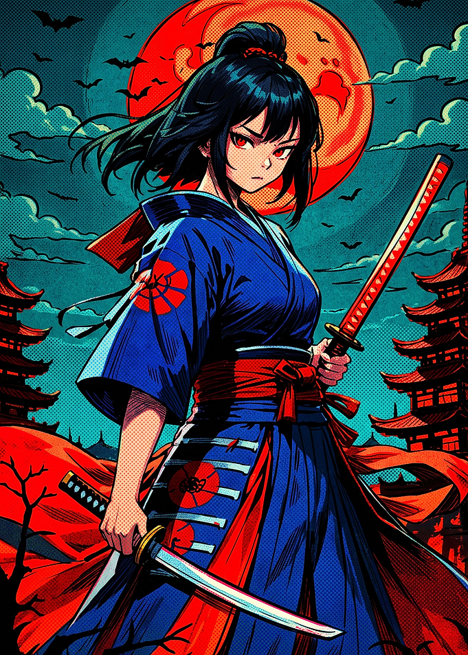 Anime Samurai Girl with Dual Katanas