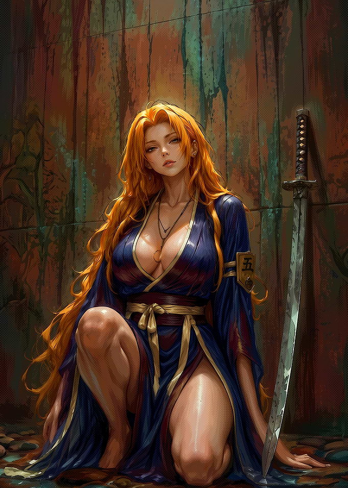 Kneeling Warrior Woman with Katana