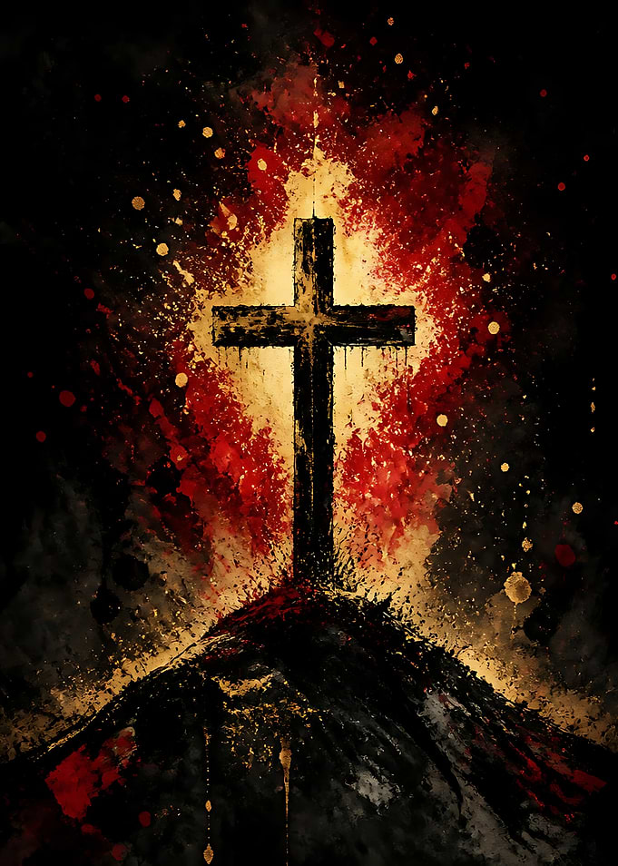 Abstract Watercolor Cross on Hill