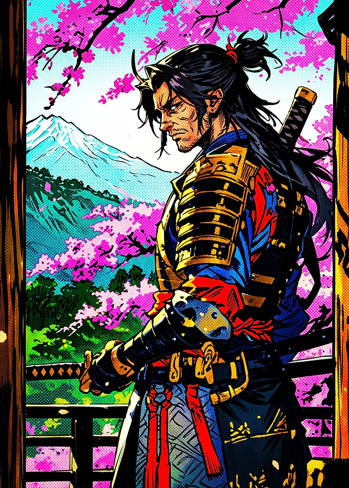 Samurai Warrior Under Cherry Blossoms