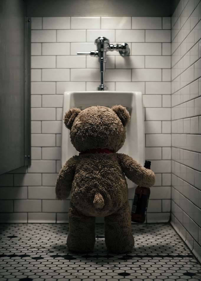 Teddy Bear at a Urinal
