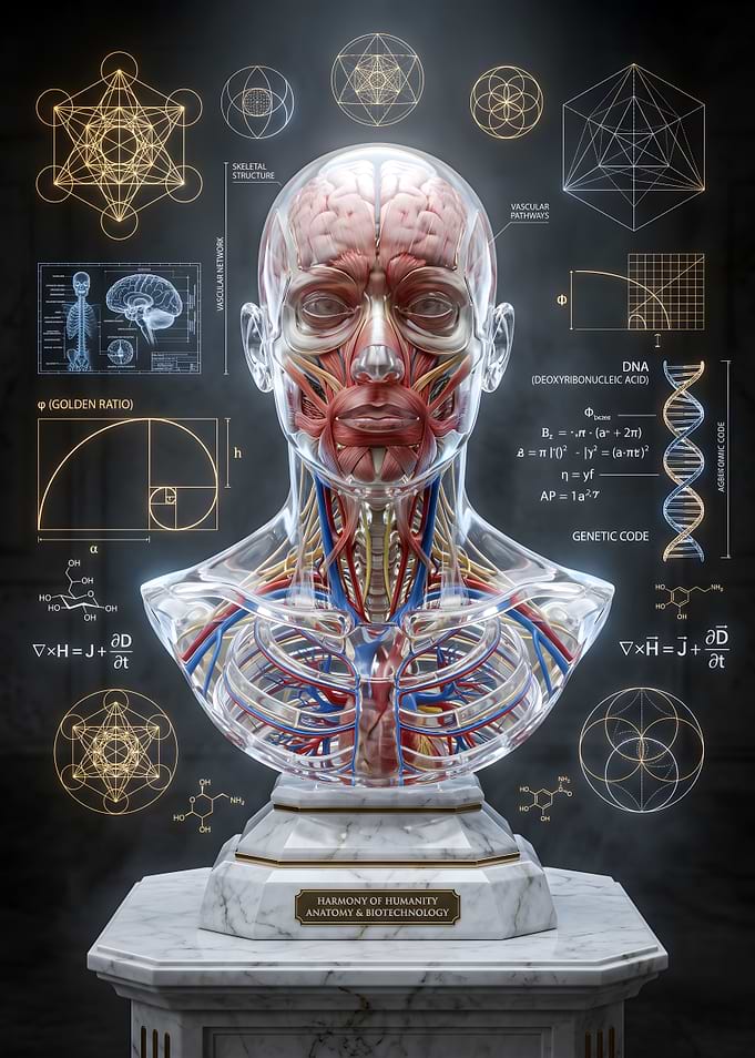 Anatomical Bust with Scientific Diagrams