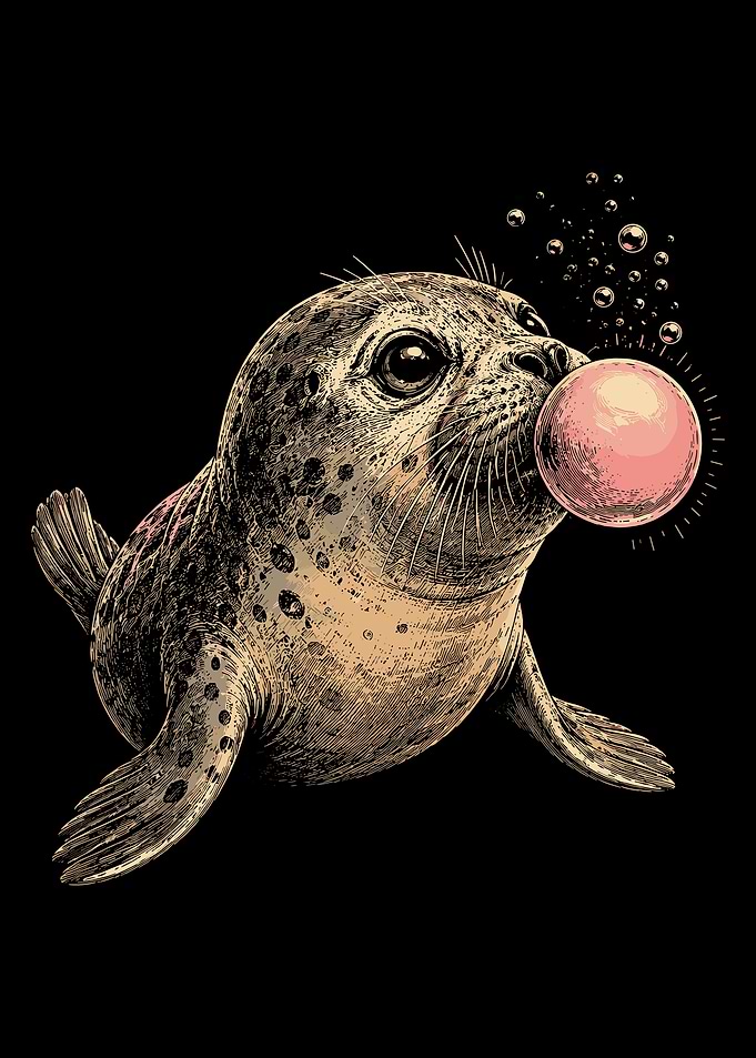 Cute Seal Blowing Bubblegum
