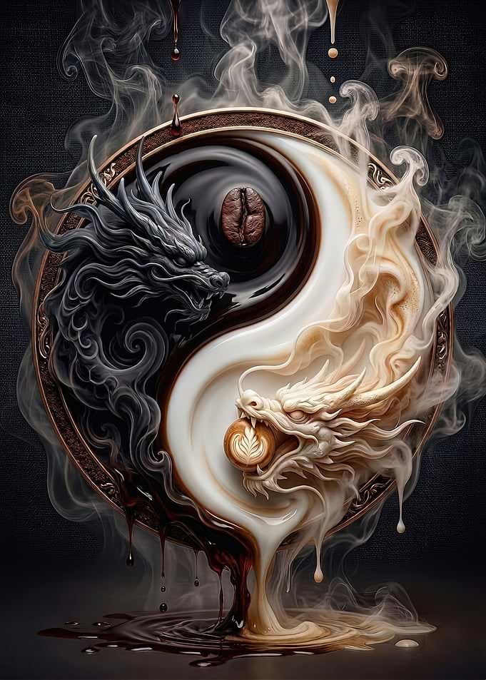 Coffee Yin Yang Dragon Art