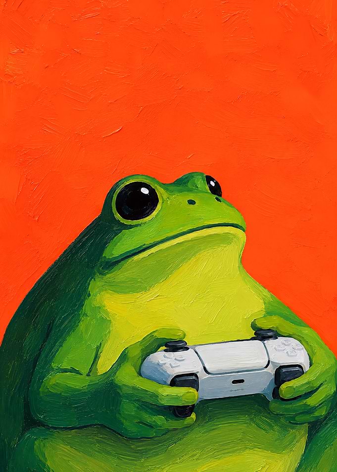 Cute Frog Playing Video Games
