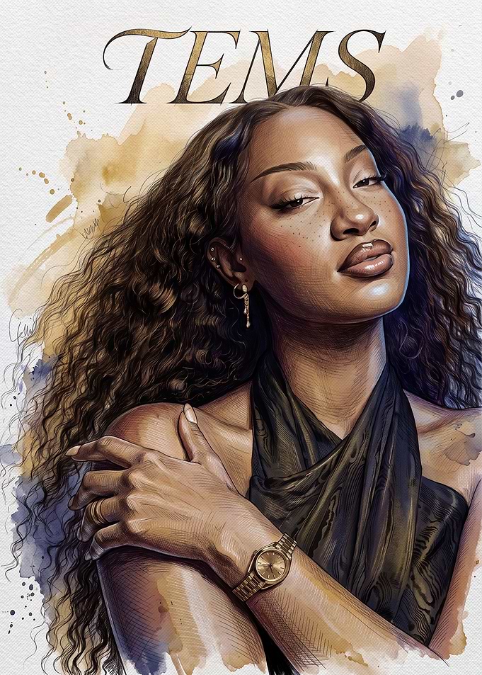 Tems Portrait Watercolor Illustration