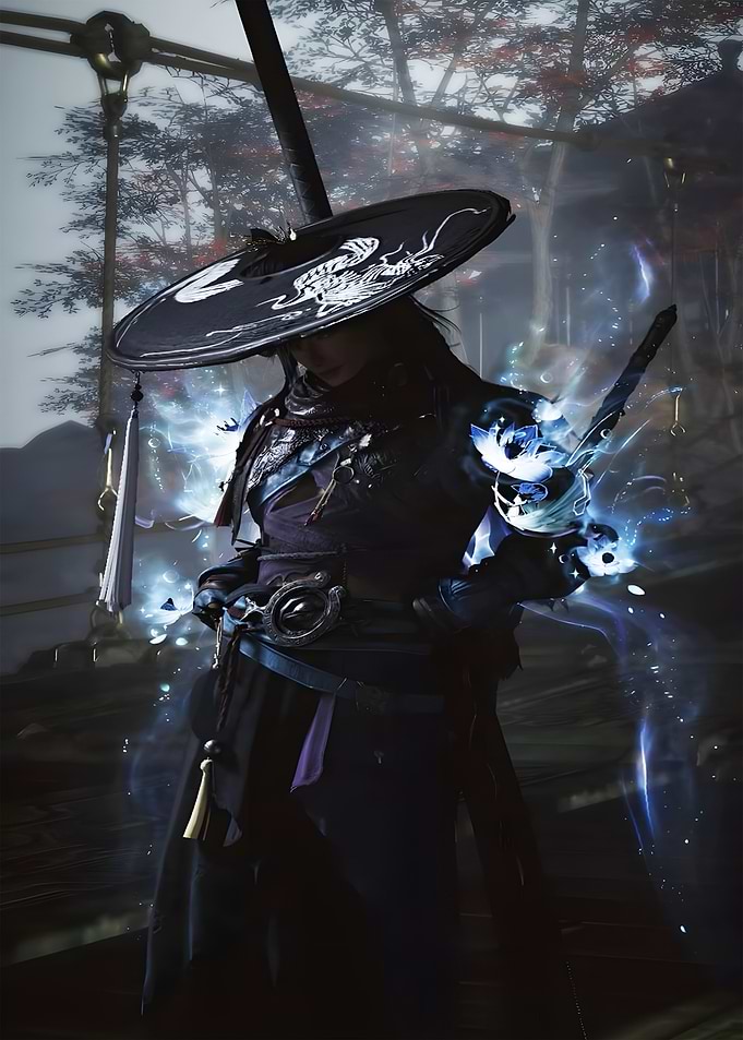 Mystical Samurai Warrior with Blue Aura
