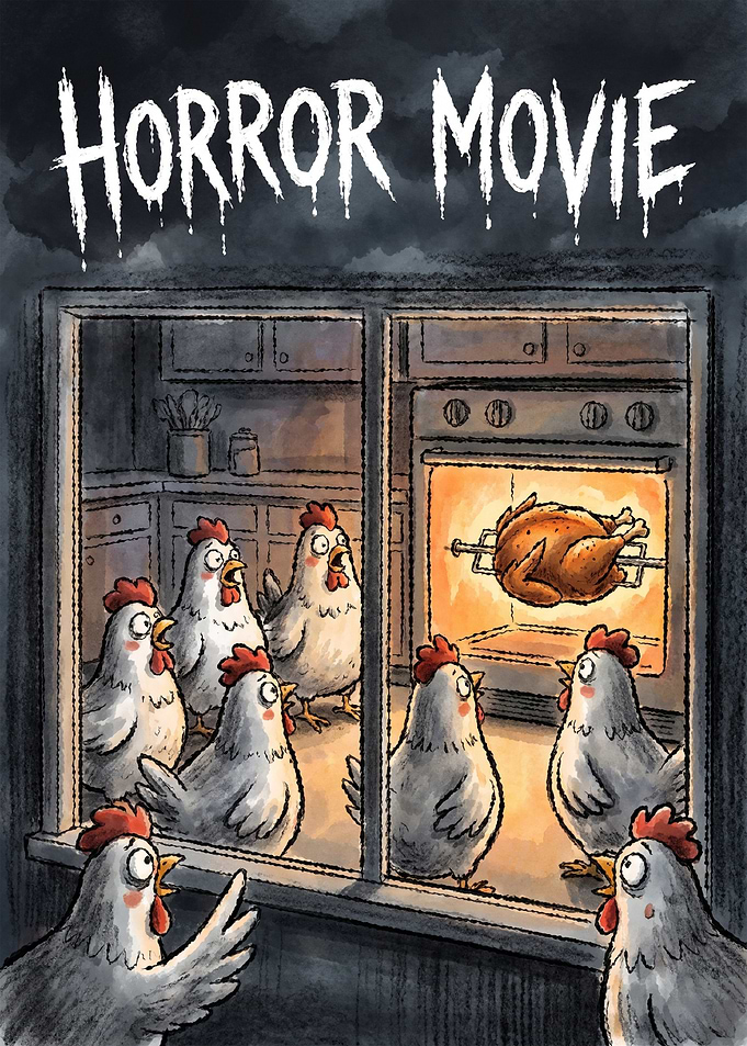 Horror Movie Chickens Watching Oven