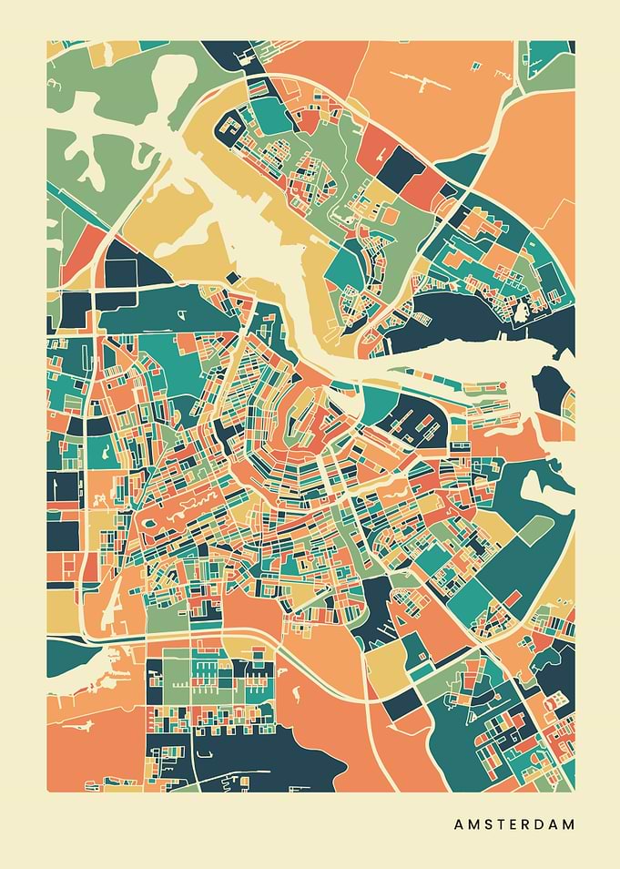 Amsterdam Colorful Retro City Map