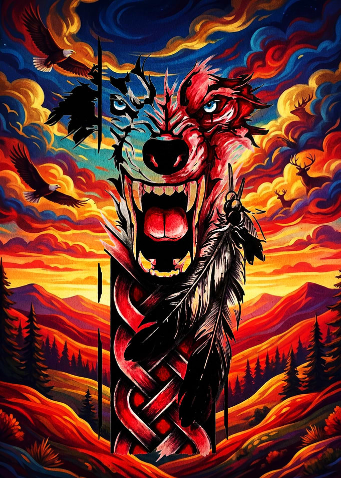 Vibrant Wolf and Nature Spirit Art