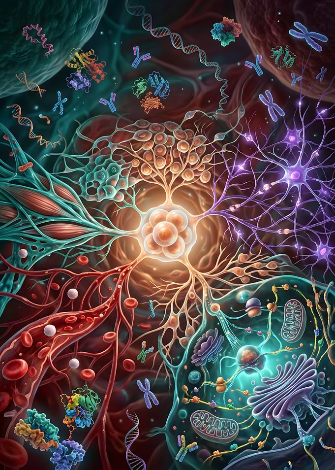 Biological Systems and Cellular Anatomy Illustration