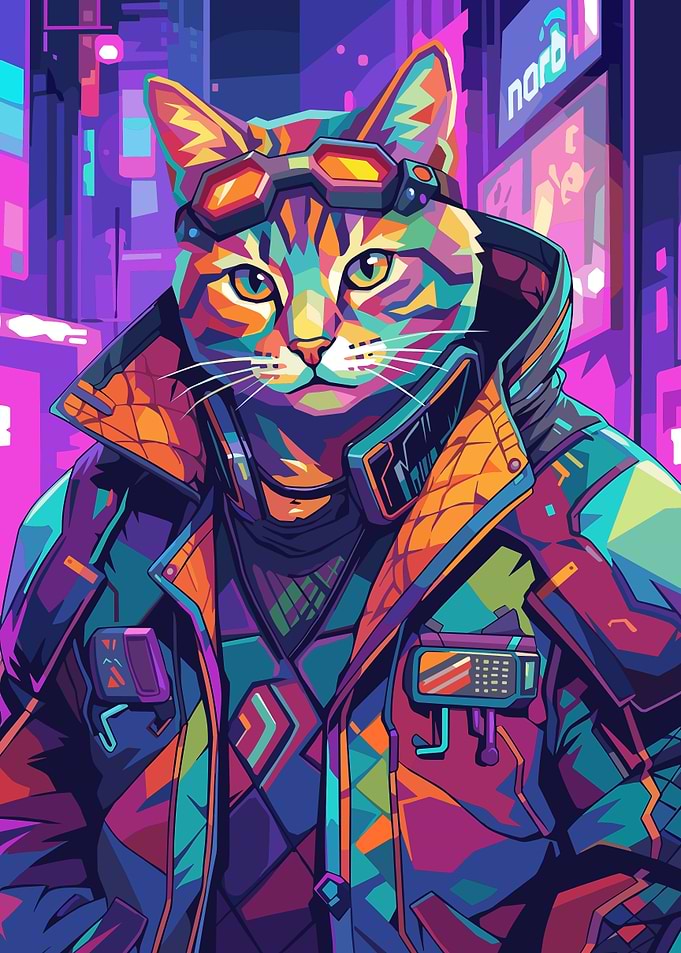 Cyberpunk Neon Cat Portrait