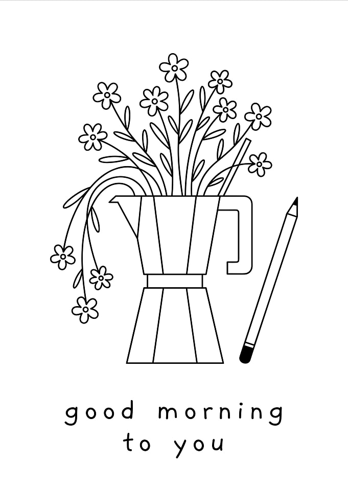 Good Morning Coffee Pot Illustration