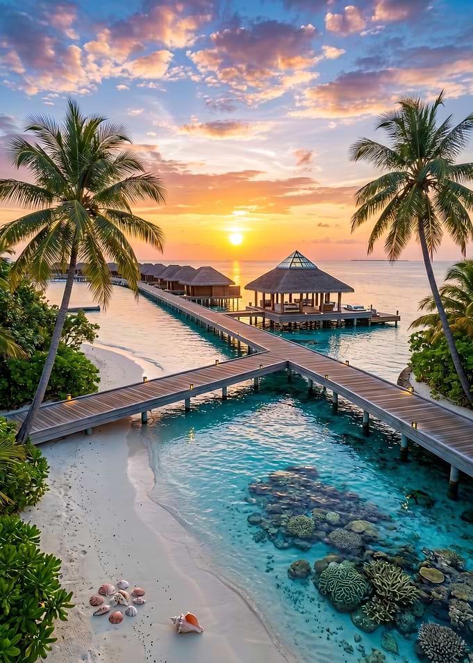 Tropical Maldives Resort Sunset View