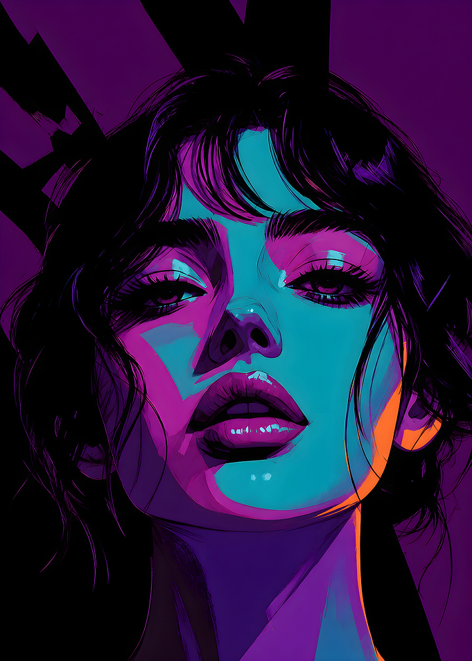 Retro Cyberpunk Neon Portrait Anime Girl
