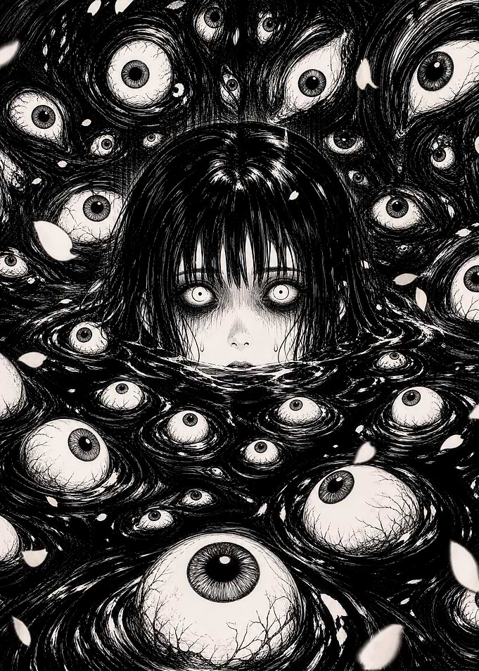 Girl Surrounded by Surreal Eyes