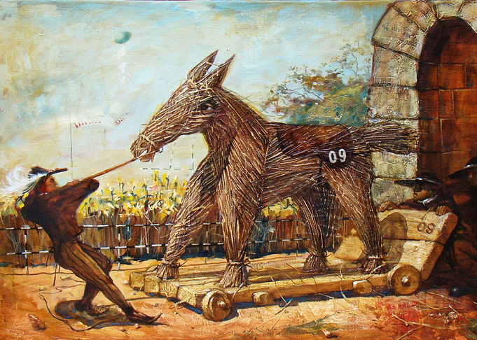 Wicker Horse Sculpture Painting