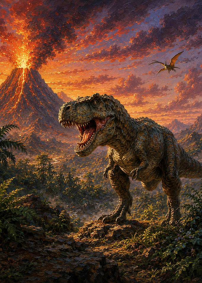 T-Rex Roaring Before Volcanic Eruption