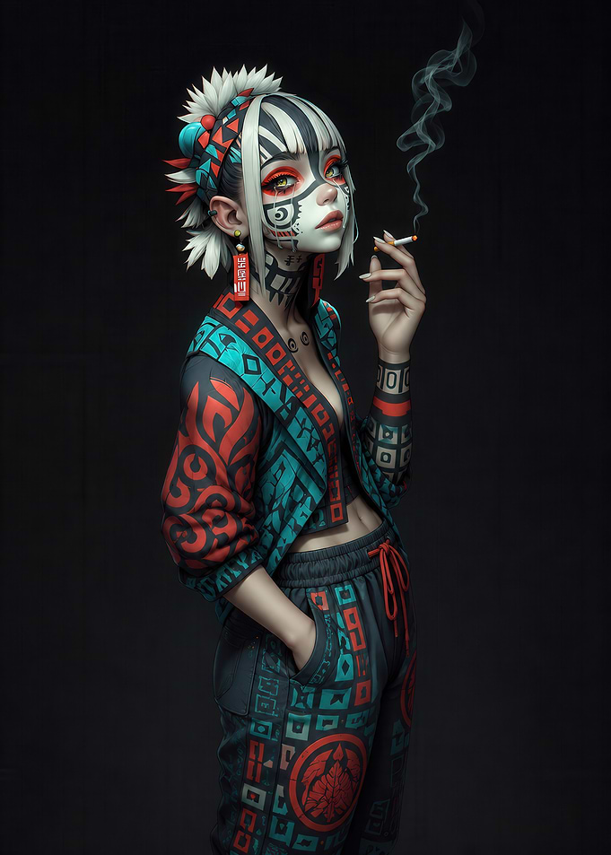 Stylized Cyberpunk Character with Tribal Tattoos