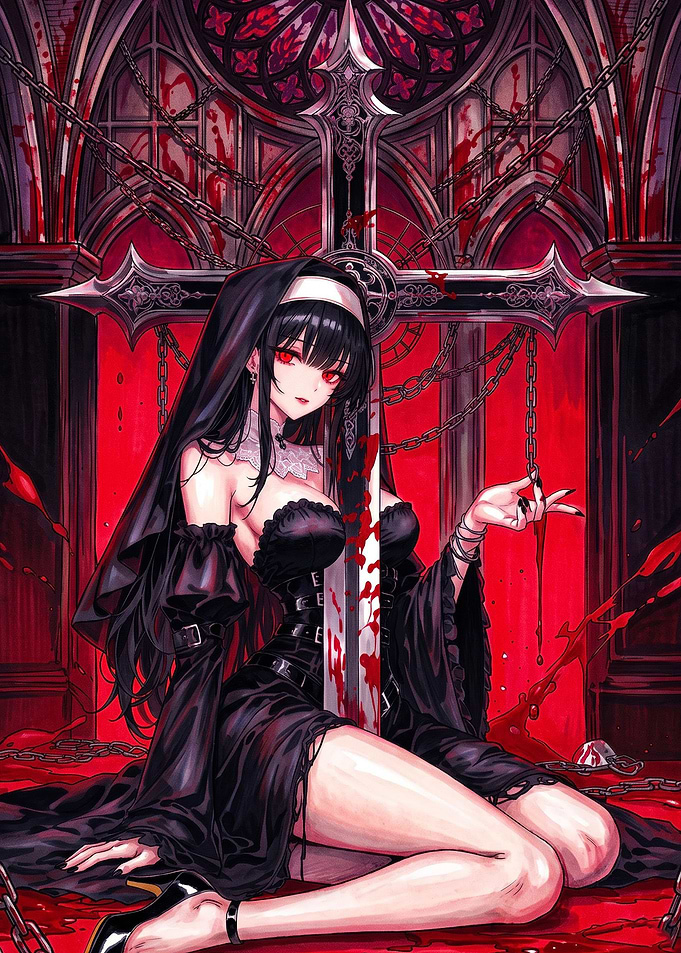 Gothic Nun with Bloody Sword