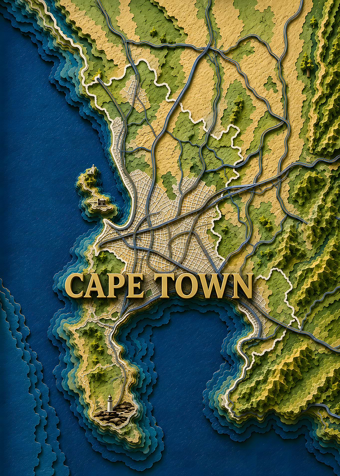 Cape Town 3D Layered Paper Cut Map