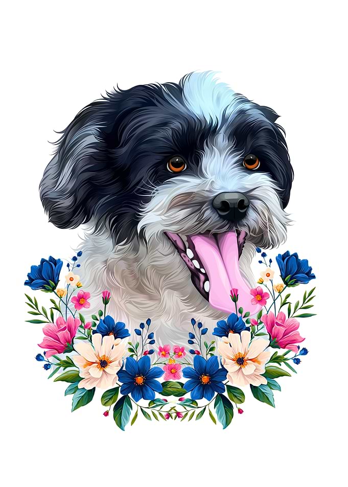 Cute Dog Portrait with Floral Wreath