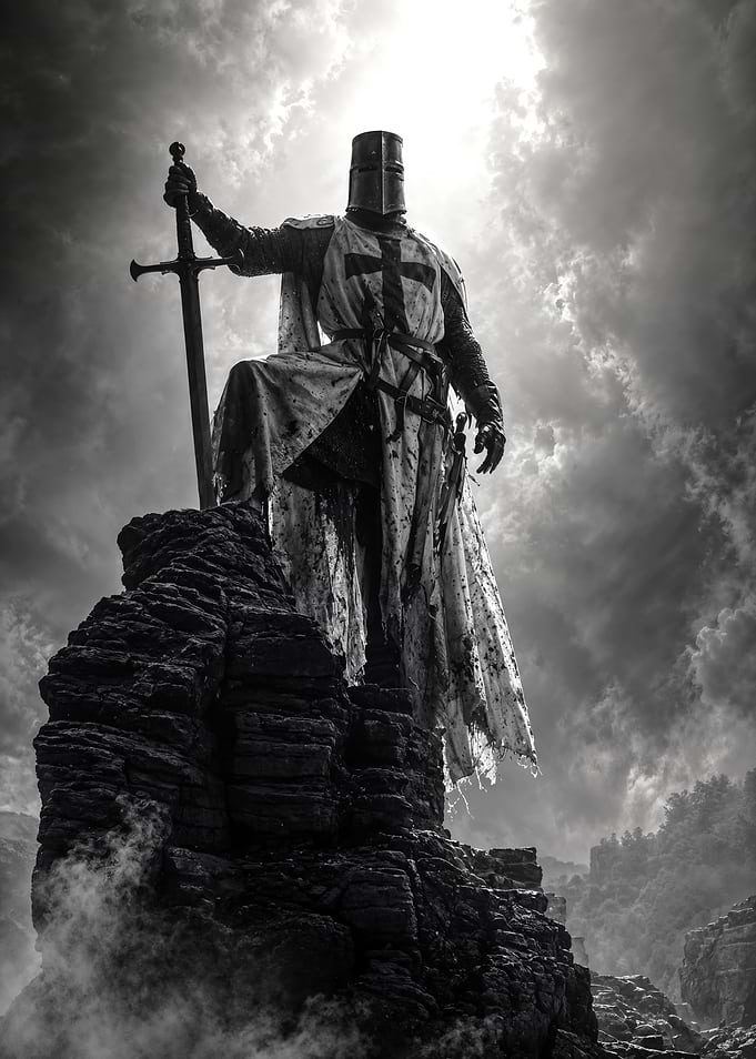 Crusader Knight Standing on Rock