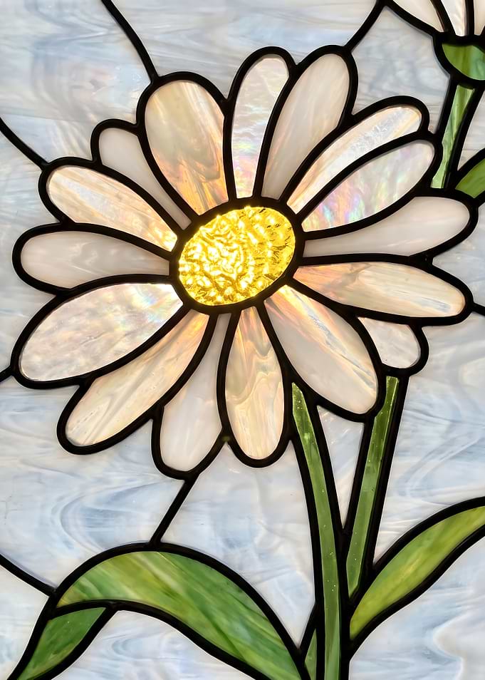 Stained Glass Daisy Flower Panel
