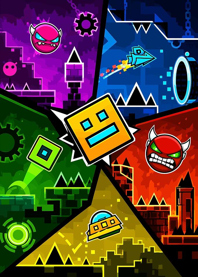 Geometry Dash Colorful Game Collage